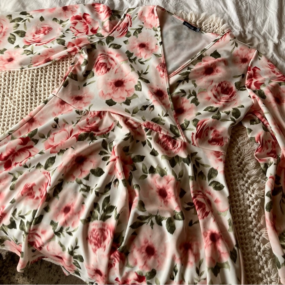 Plus Blurred Floral Wrap Skater Dress Size 20 Blush Pink